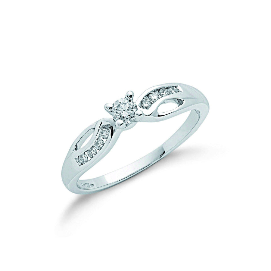 Diamond Sidestone Engagement Ring 0.26ct H-SI Quality in 9K White Gold - My Jewel World