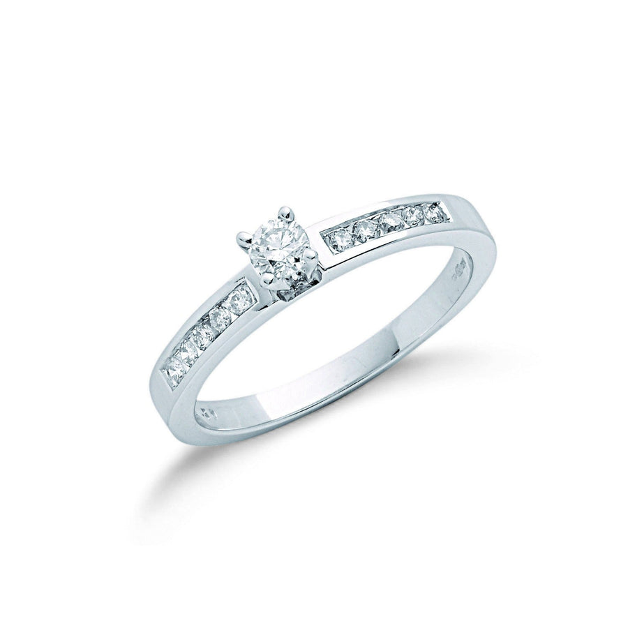 Diamond Sidestone Engagement Ring 0.30ct H-SI Quality in 9K White Gold - My Jewel World