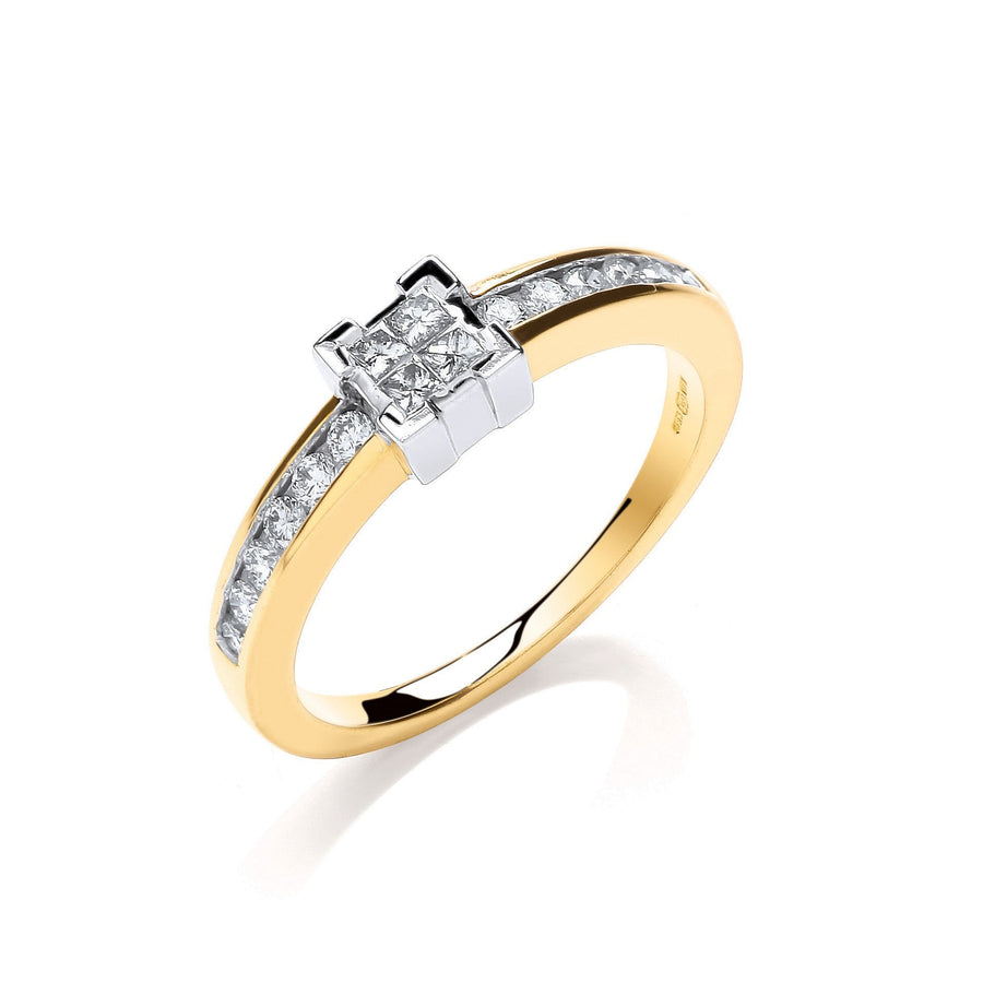 Diamond Sidestone Engagement Ring 0.33ct H-SI in 9K Yellow Gold - My Jewel World
