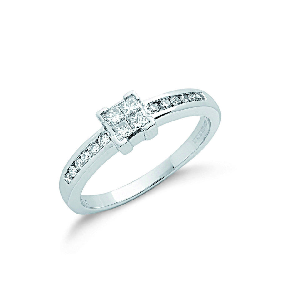 Diamond Sidestone Engagement Ring 0.33ct H-SI Quality in 9K White Gold - My Jewel World