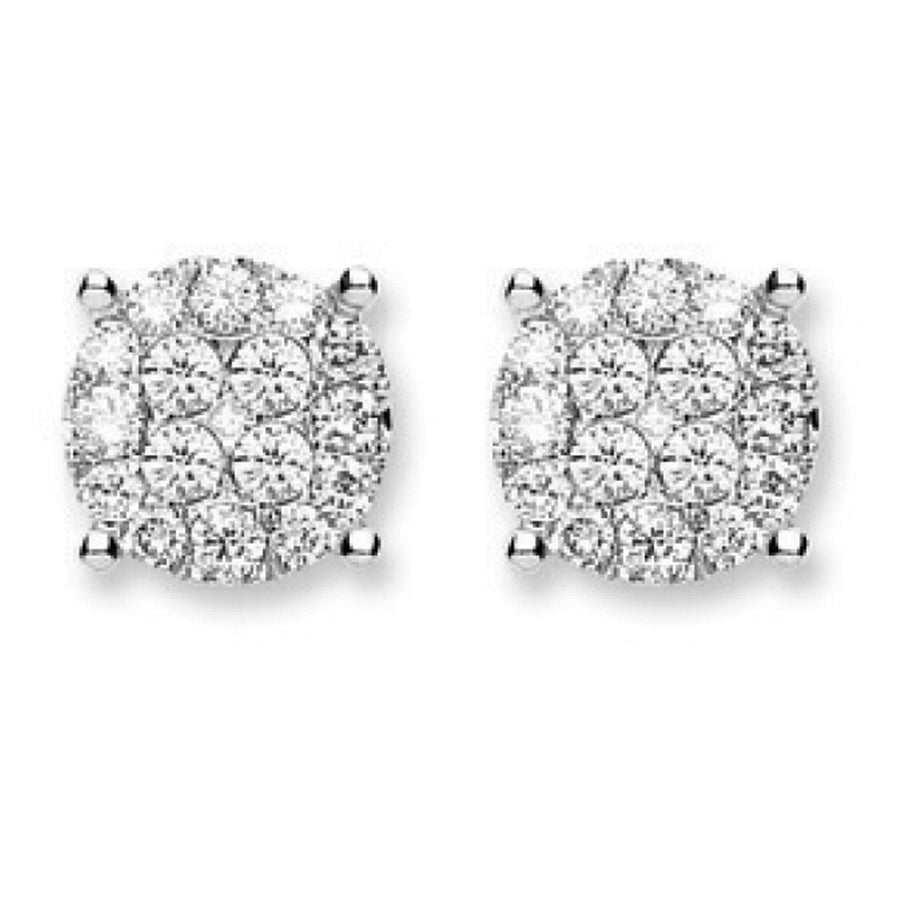 Diamond Solitaire Cluster Earrings 0.75ct H-SI Quality 18k White Gold - My Jewel World