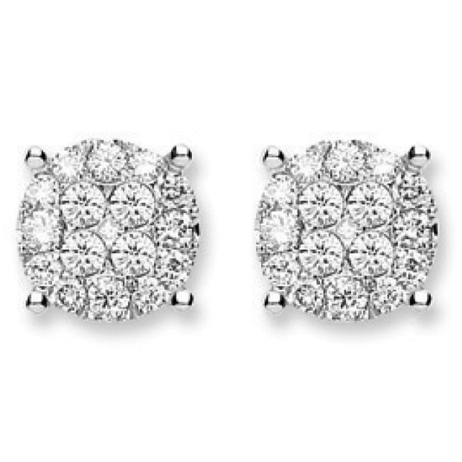 Diamond Solitaire Cluster Earrings 1.00ct H-SI Quality 18k White Gold - My Jewel World