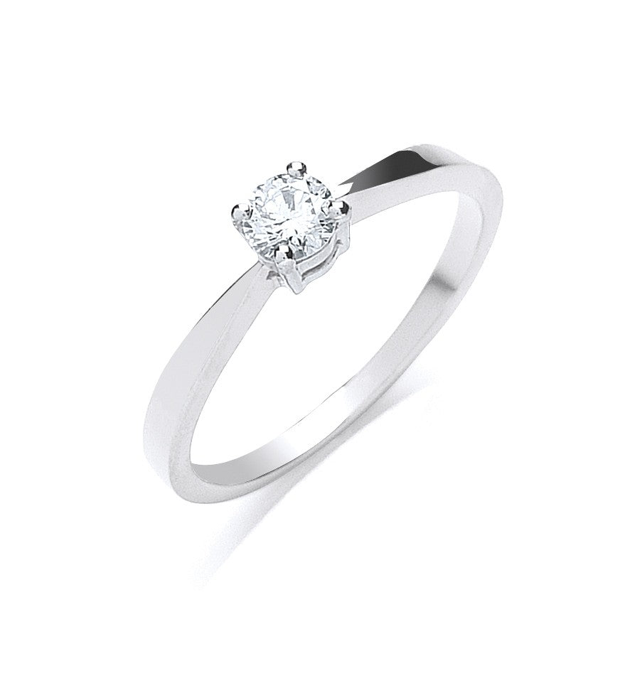 Diamond Solitaire Engagement Ring 0.25ct H-SI in 18K White Gold - My Jewel World