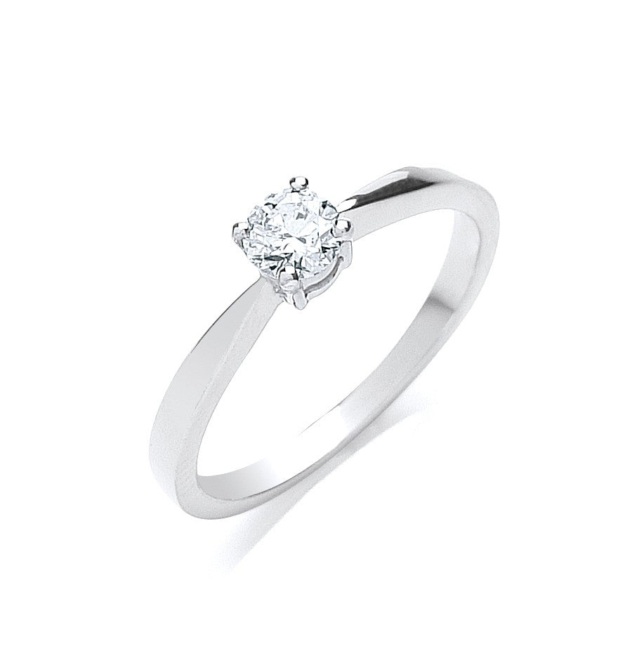 Diamond Solitaire Engagement Ring 0.35ct H-SI in 18K White Gold - My Jewel World