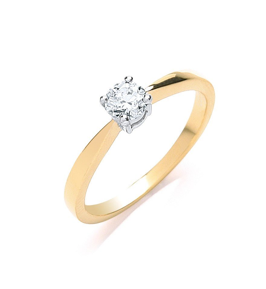 Diamond Solitaire Engagement Ring 0.35ct H-SI in 18K Yellow Gold - My Jewel World