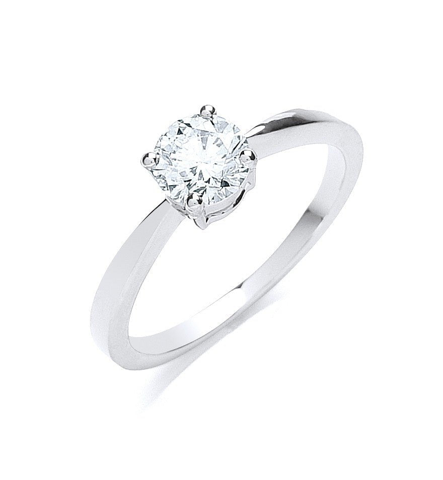 Diamond Solitaire Engagement Ring 0.70ct H-SI in 18K White Gold - My Jewel World
