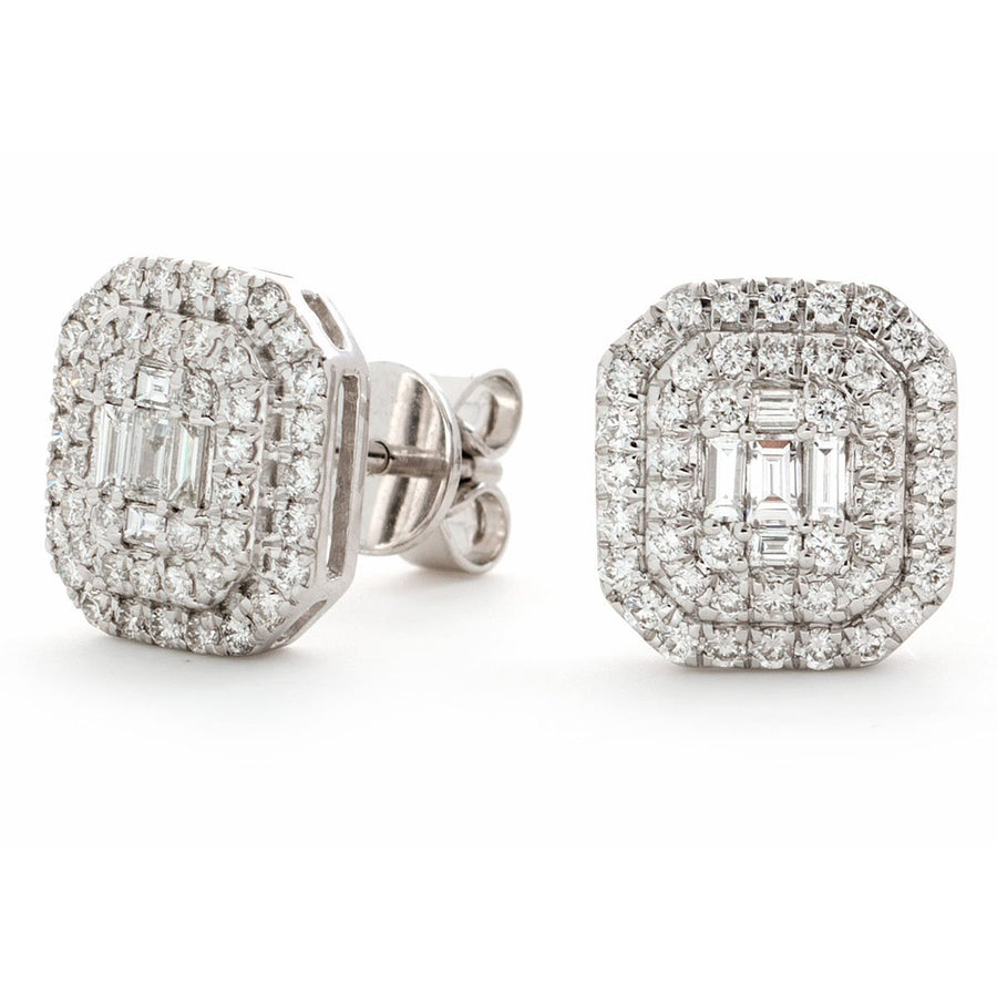 Diamond Square Cluster Earrings 0.75ct F VS Quality in 18k White Gold - My Jewel World