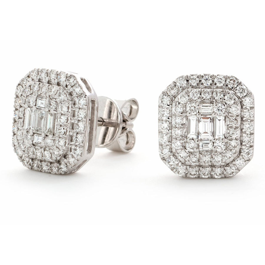 Diamond Square Cluster Earrings 0.75ct G SI Quality in 18k White Gold - My Jewel World