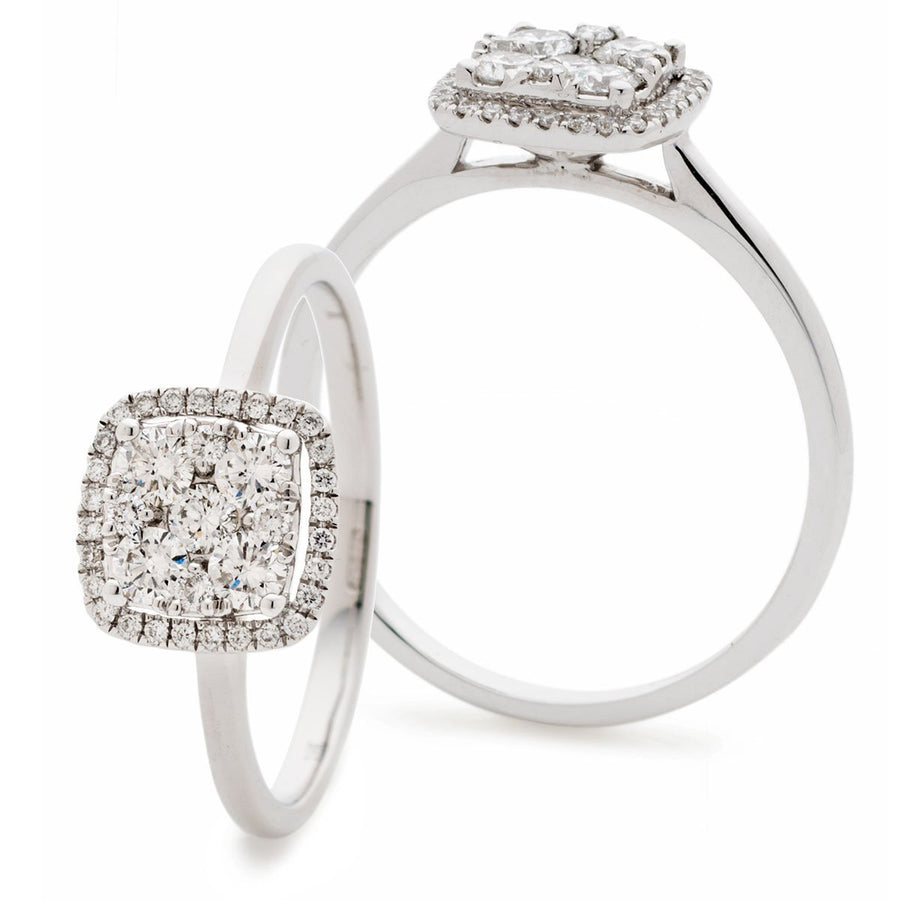 Diamond Square Halo Cluster Ring 0.50ct F-VS Quality in 18k White Gold - My Jewel World