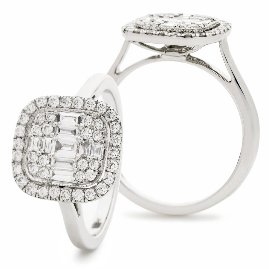 Diamond Square Halo Cluster Ring 0.60ct F-VS Quality 18k White Gold - My Jewel World