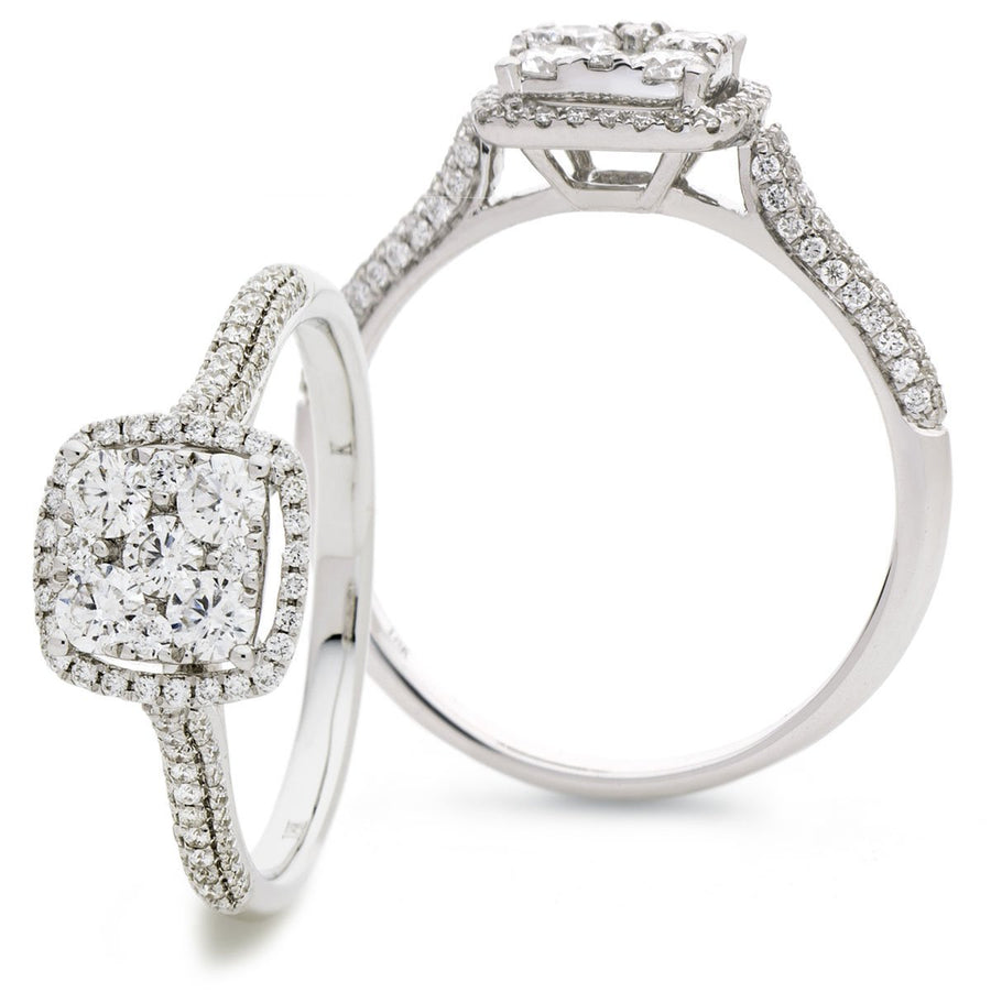 Diamond Square Halo Cluster Ring 0.70ct F-VS Quality in 18k White Gold - My Jewel World