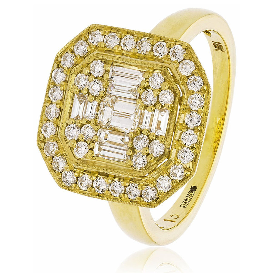 Diamond Square Halo Cluster Ring 0.90ct F-VS Quality 18k Yellow Gold - My Jewel World