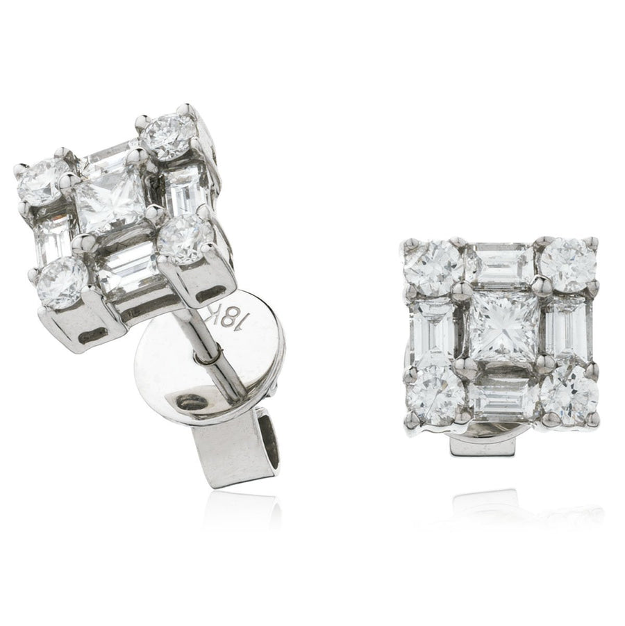 Diamond Square Shape Earrings 0.80ct F VS Quality in 18k White Gold - My Jewel World