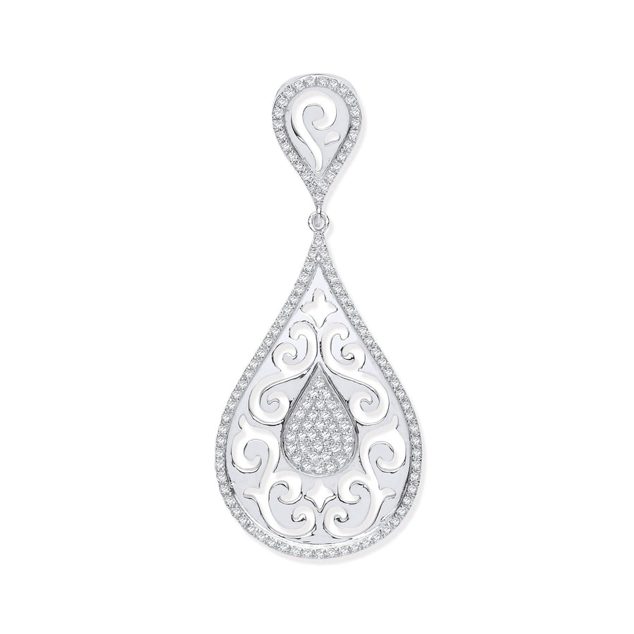 Diamond Tear Drop Pave Pendant Necklace 0.25ct H-SI in 9K White Gold - My Jewel World