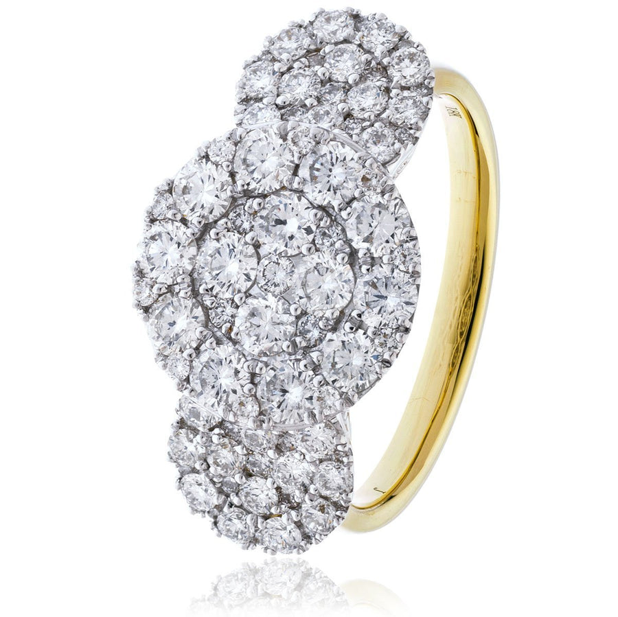 Diamond Trilogy Cluster Ring 1.80ct F-VS Quality in 18k Yellow Gold - My Jewel World