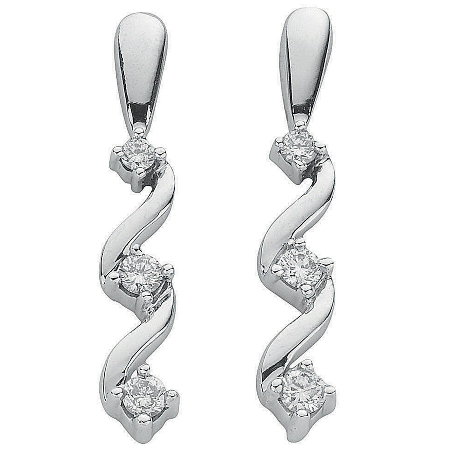 Diamond Trilogy Drop Earrings 0.25ct H-SI Quality 9K Set in White Gold - My Jewel World