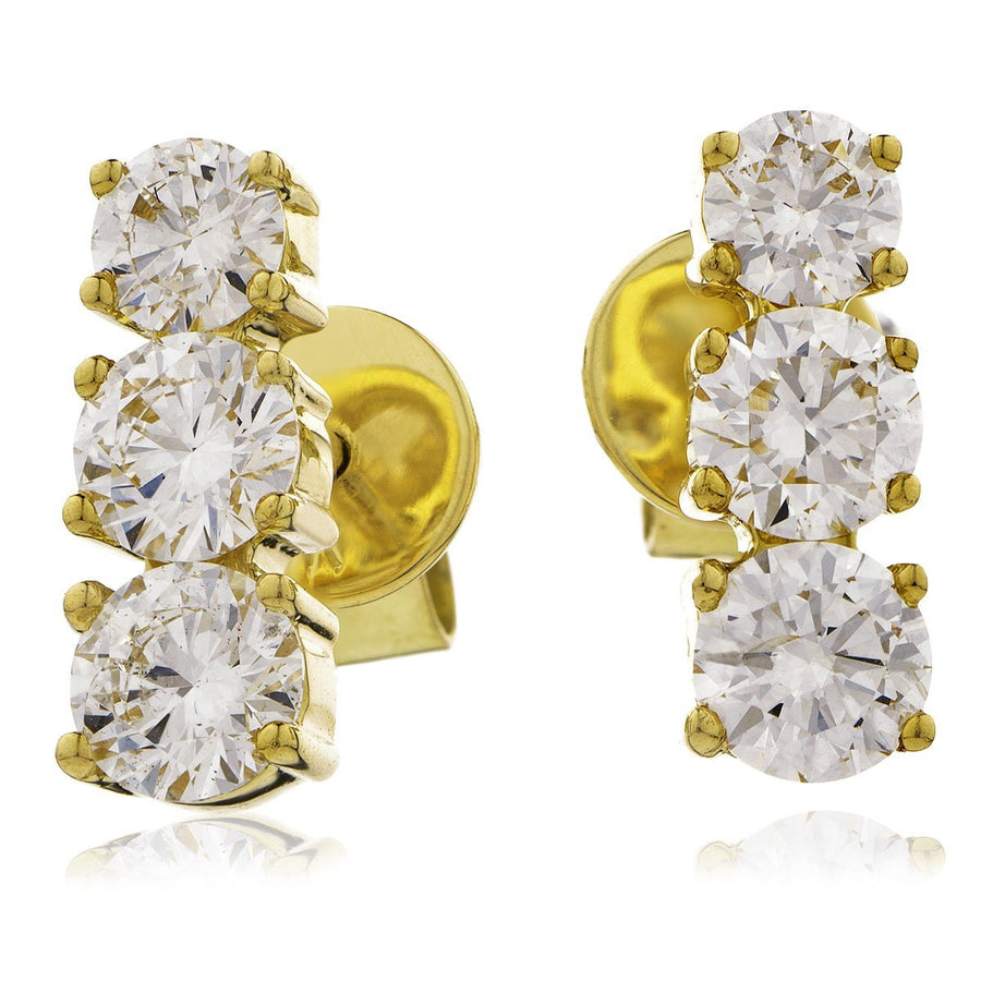 Diamond Trilogy Drop Earrings 0.75ct F VS Quality in 18k Yellow Gold - My Jewel World