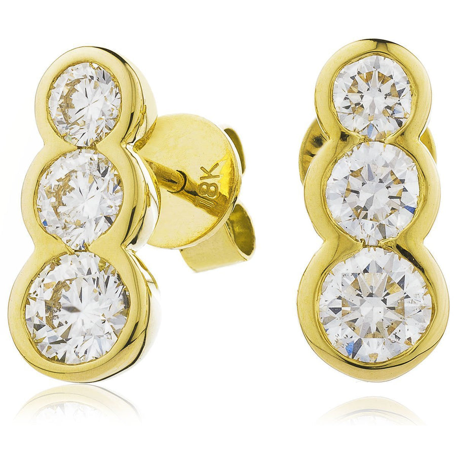 Diamond Trilogy Drop Earrings 1.50ct F VS Quality in 18k Yellow Gold - My Jewel World