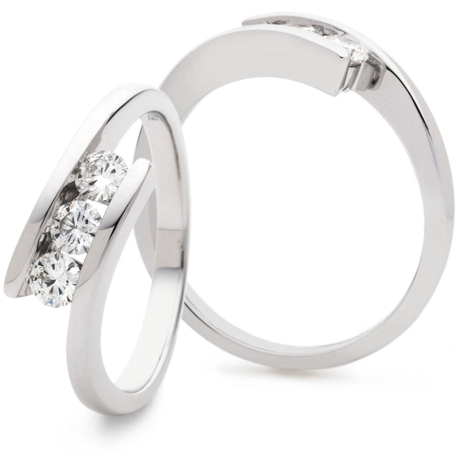 Diamond Trilogy Engagement Ring 0.33ct F-VS Quality in 18k White Gold - My Jewel World