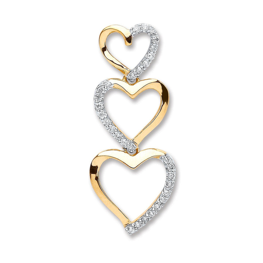 Diamond Trilogy Heart Pendant Necklace 0.15ct H-SI in 9K Yellow Gold - My Jewel World