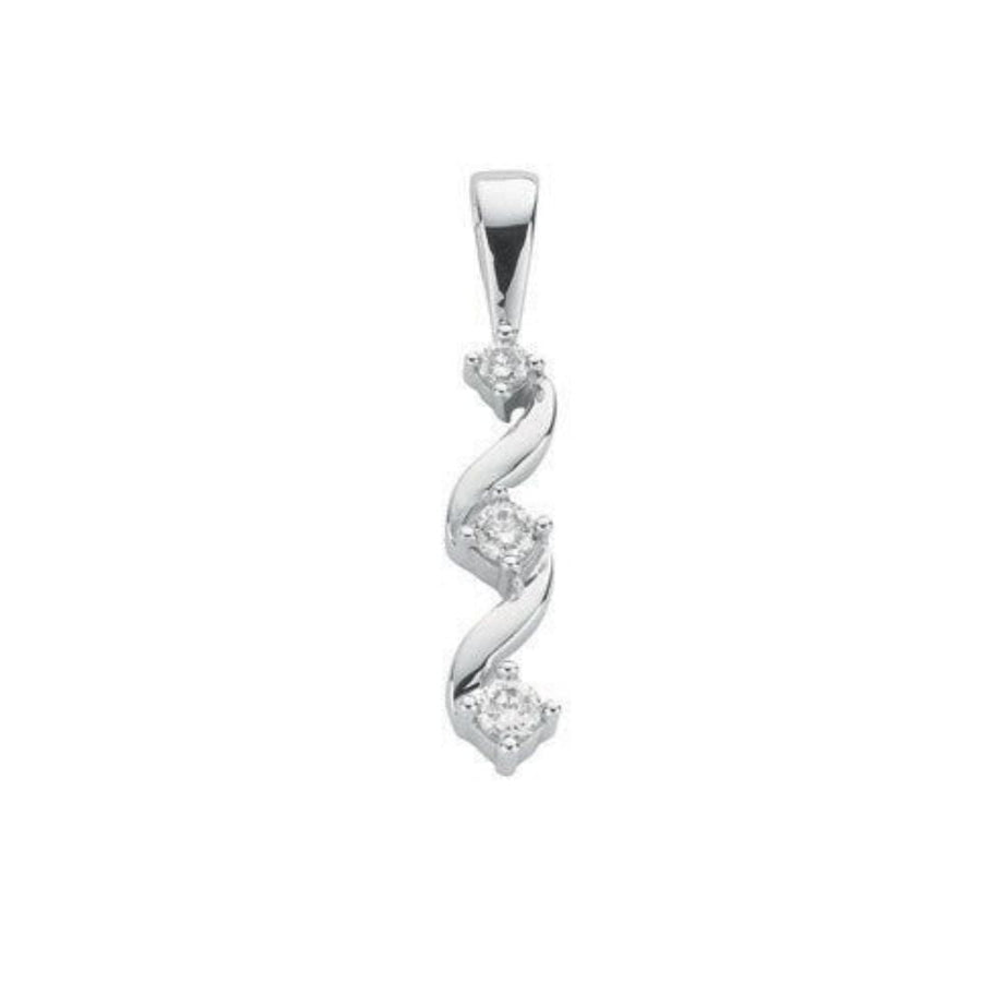 Diamond Trilogy Twist Pendant Necklace 0.15ct H-SI in 9K White Gold - My Jewel World