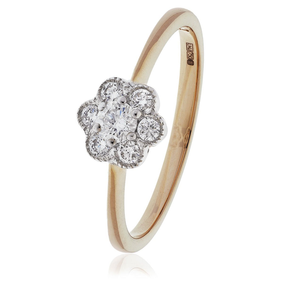 Diamond Vintage Cluster Ring 0.30ct F-VS Quality in 18k Rose Gold - My Jewel World