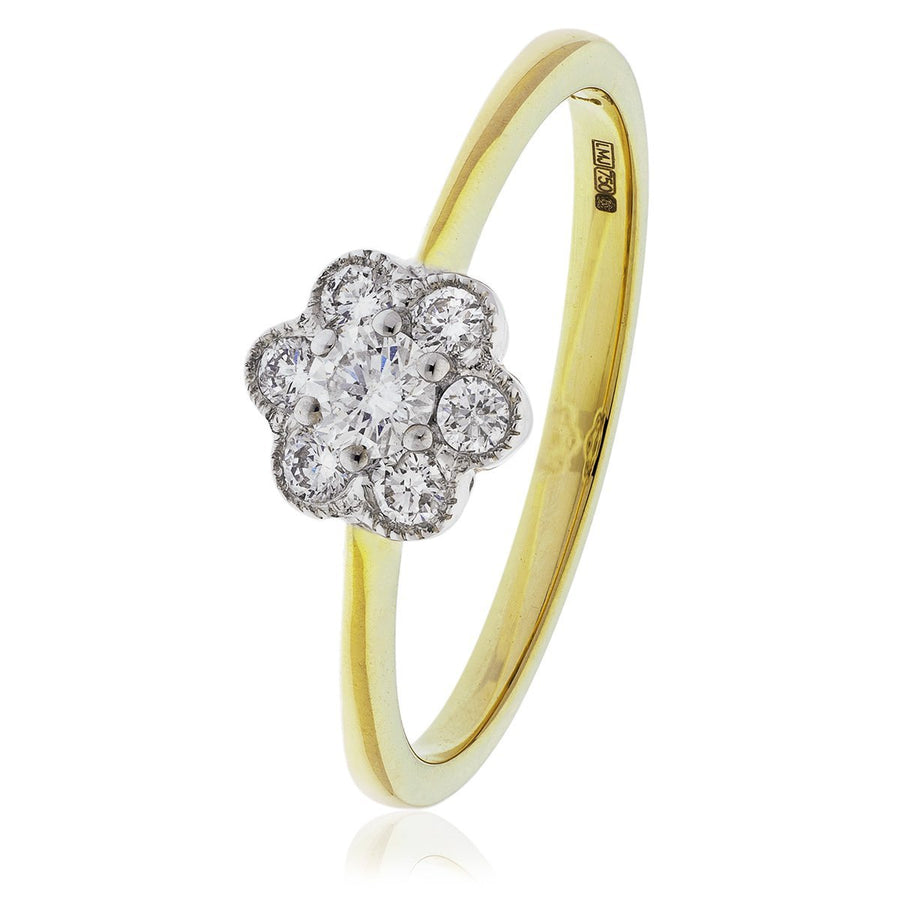 Diamond Vintage Cluster Ring 0.30ct F-VS Quality in 18k Yellow Gold - My Jewel World