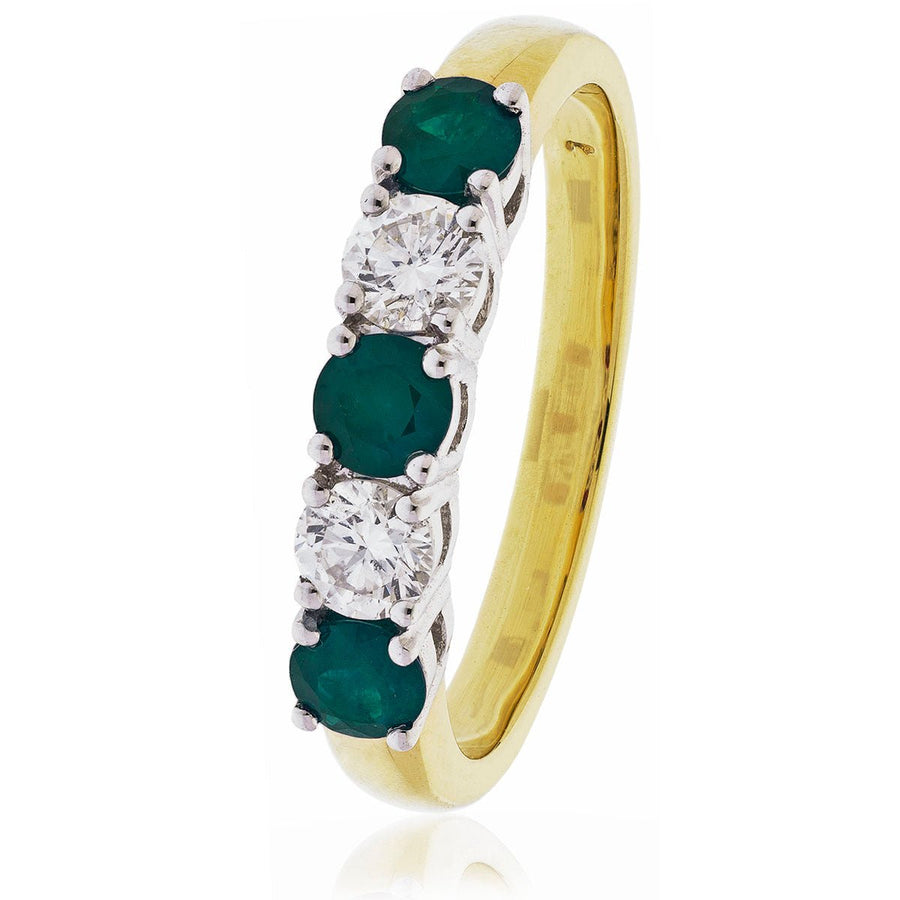 Emerald & Diamond 5 Stone Ring 1.10ct F-VS Quality in 18k Yellow Gold - My Jewel World