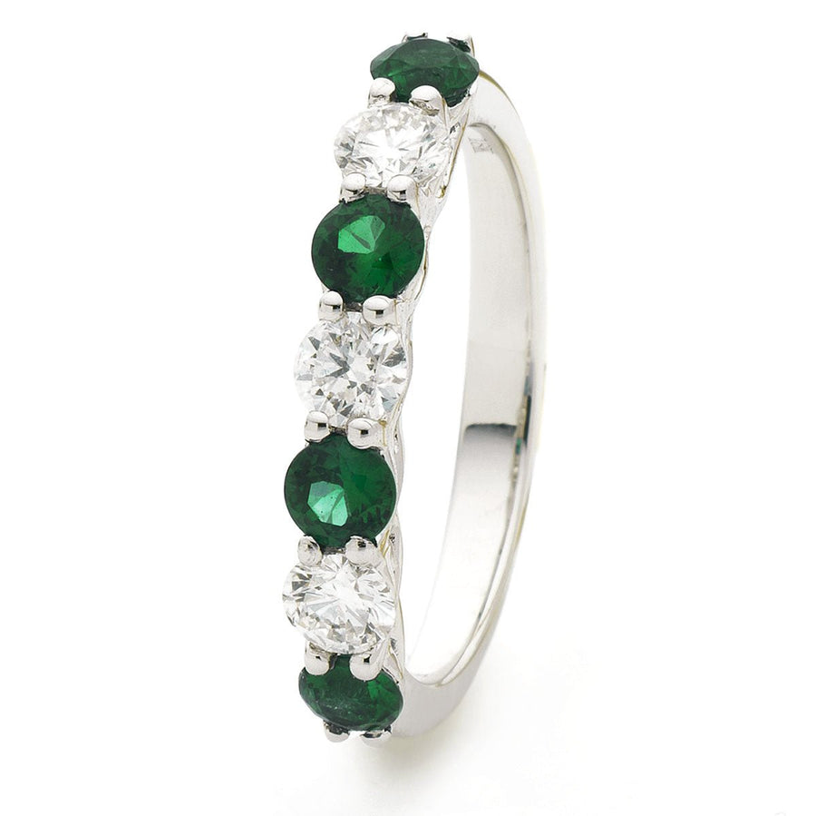 Emerald & Diamond 7 Stone Ring 0.55ct F-VS Quality in 18k White Gold - My Jewel World