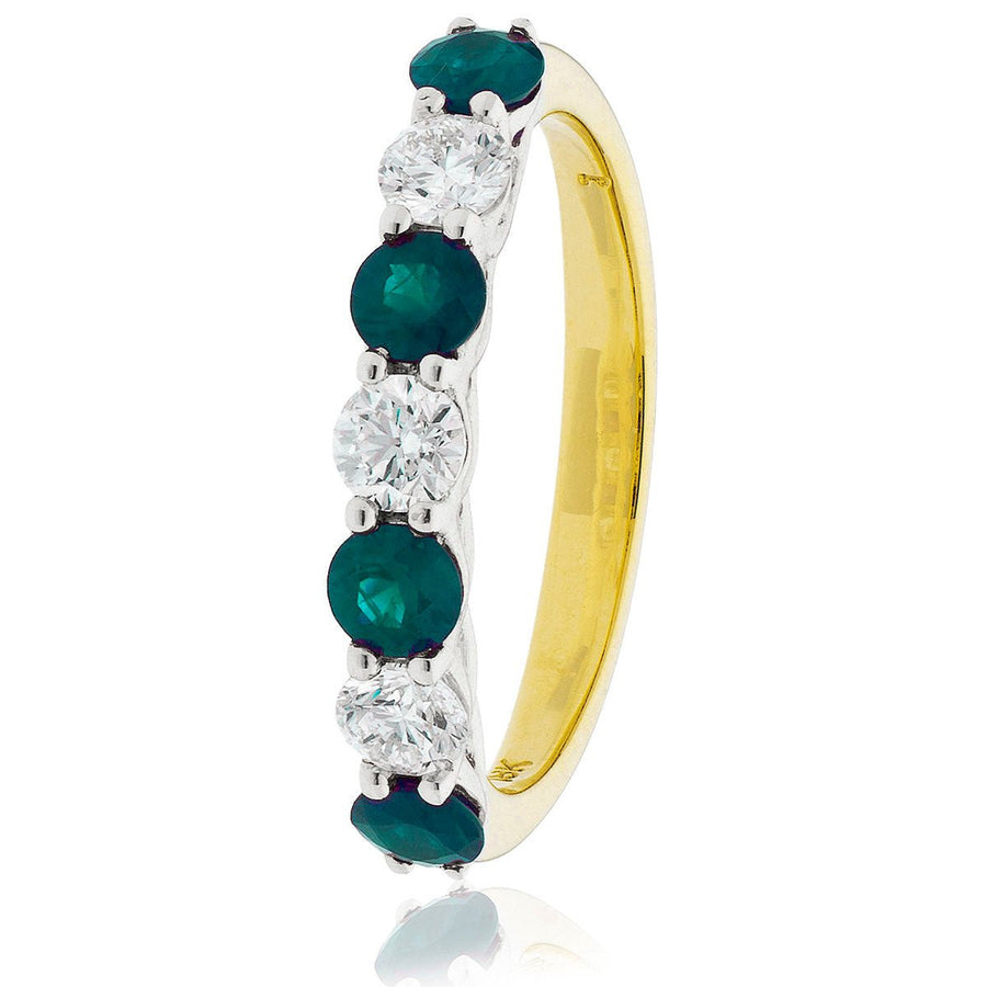 Emerald & Diamond 7 Stone Ring 0.55ct F-VS Quality in 18k Yellow Gold - My Jewel World