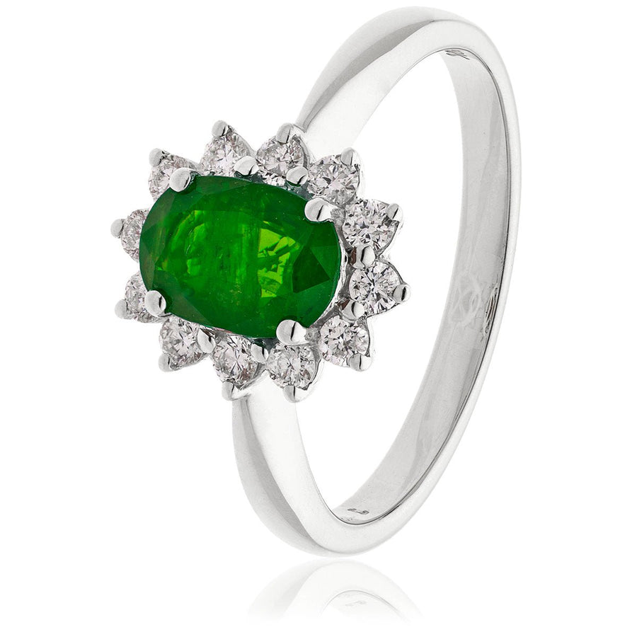 Emerald & Diamond Cluster Ring 0.65ct F-VS Quality in 18k White Gold - My Jewel World