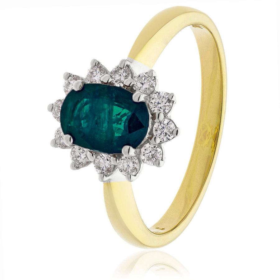 Emerald & Diamond Cluster Ring 0.65ct F-VS Quality in 18k Yellow Gold - My Jewel World