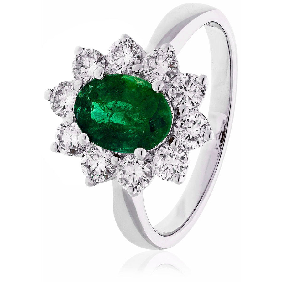 Emerald & Diamond Cluster Ring 0.75ct F-VS Quality in 18k White Gold - My Jewel World