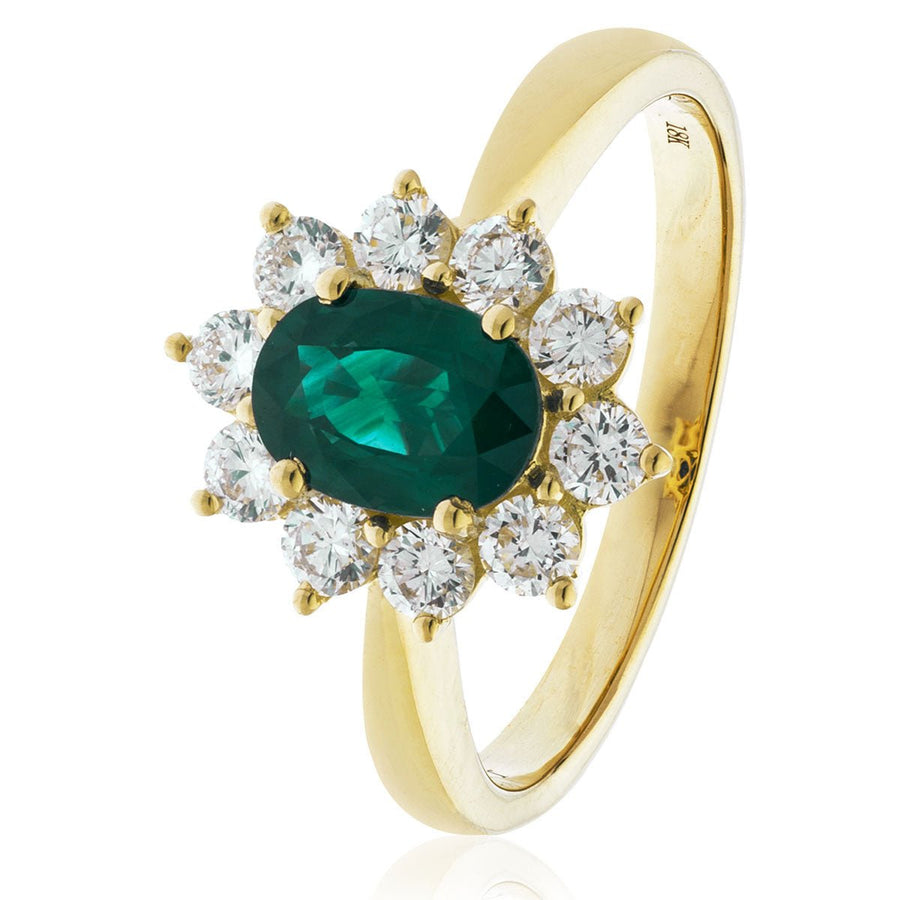 Emerald & Diamond Cluster Ring 1.40ct F-VS Quality in 18k Yellow Gold - My Jewel World