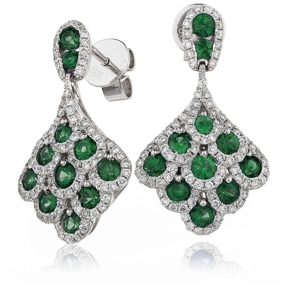 Emerald & Diamond Drop Earrings 2.00ct in 18k White Gold - My Jewel World