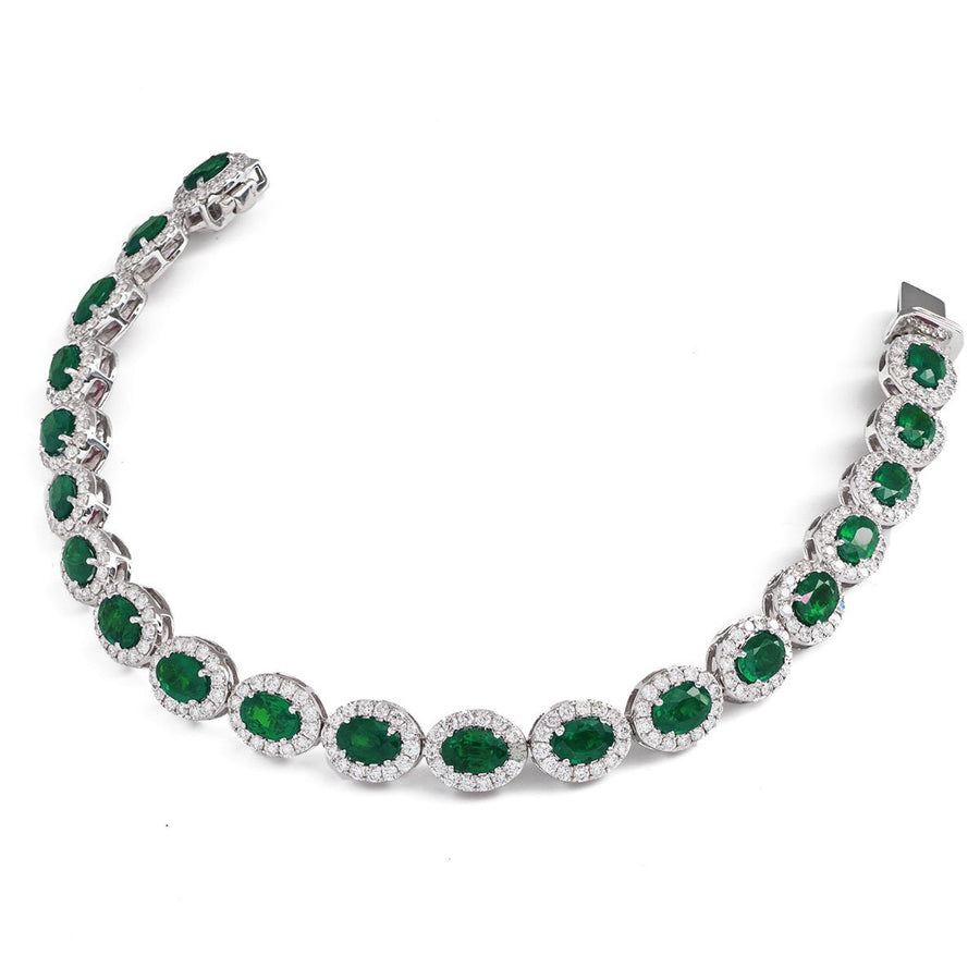 Emerald & Diamond Halo Bracelet 12.30ct F VS Quality in 18k White Gold - My Jewel World
