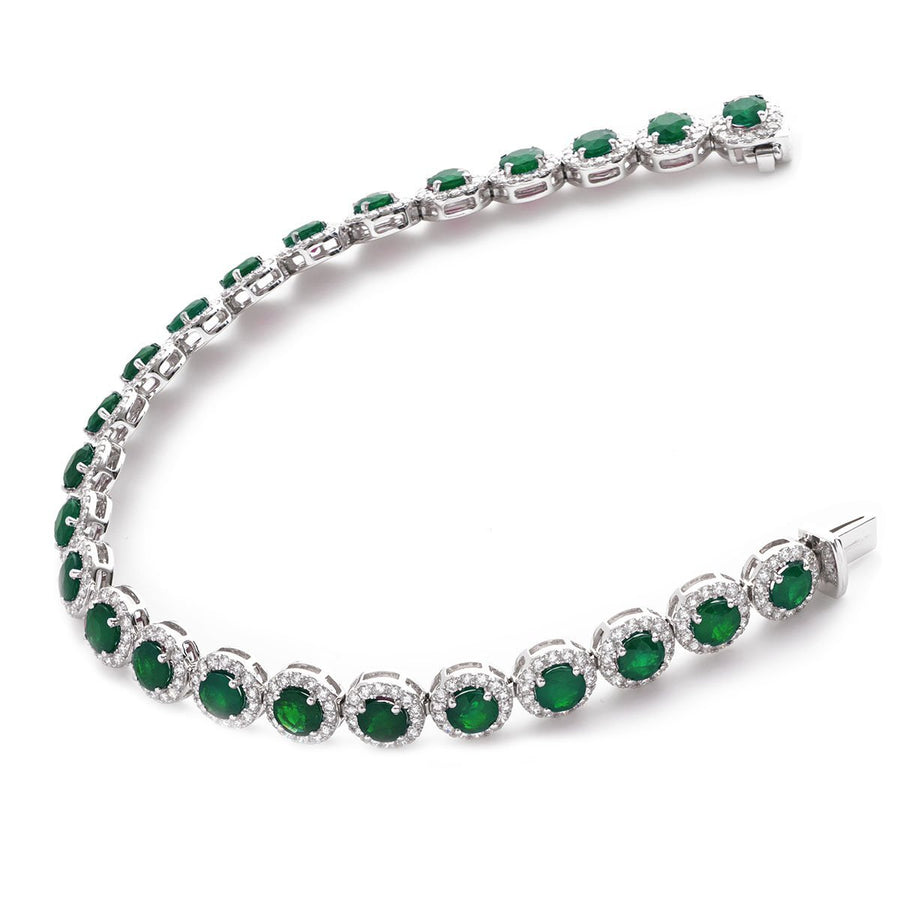 Emerald & Diamond Halo Bracelet 14.50ct F VS Quality in 18k White Gold - My Jewel World