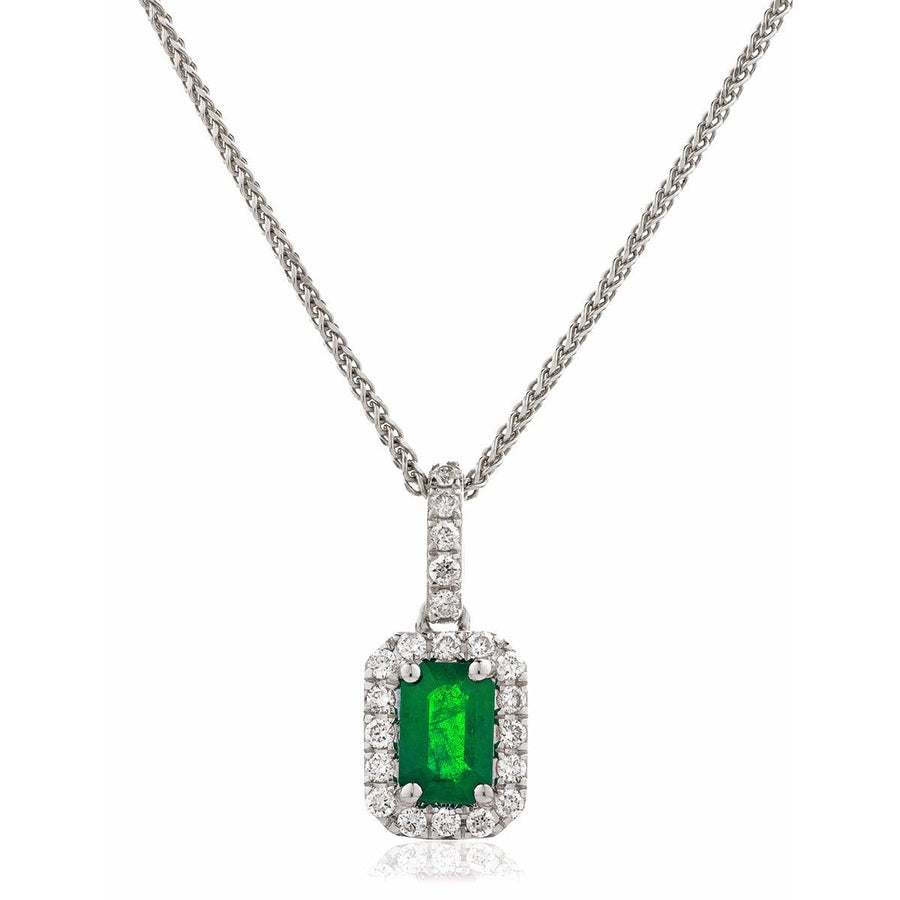 Emerald & Diamond Halo Necklace 0.50ct F VS Quality in 18k White Gold - My Jewel World