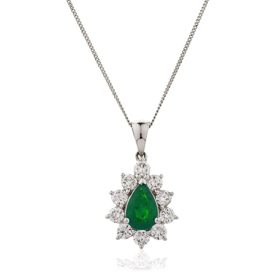 Emerald & Diamond Halo Necklace 0.65ct F VS Quality in 18k White Gold - My Jewel World