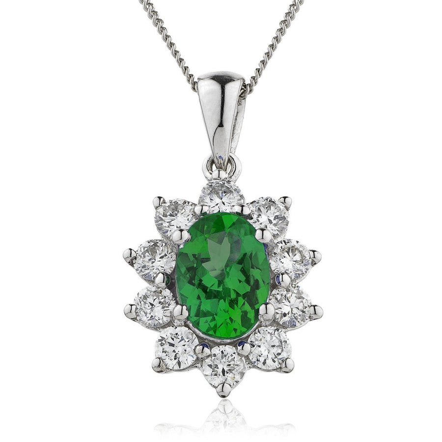 Emerald & Diamond Halo Necklace 0.75ct F VS Quality in 18k White Gold - My Jewel World