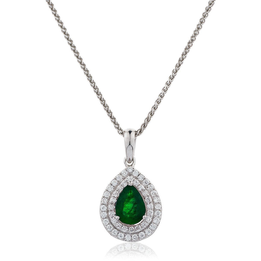 Emerald & Diamond Halo Necklace 1.00ct F VS Quality in 18k White Gold - My Jewel World