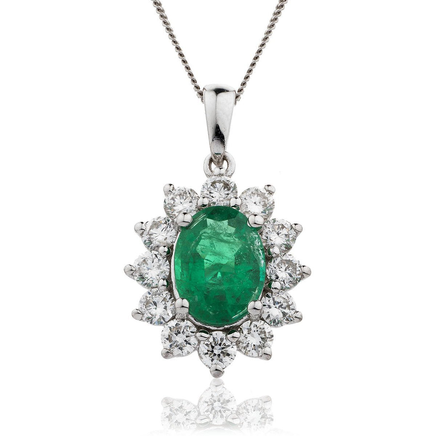 Emerald & Diamond Halo Necklace 1.60ct F VS Quality in 18k White Gold - My Jewel World