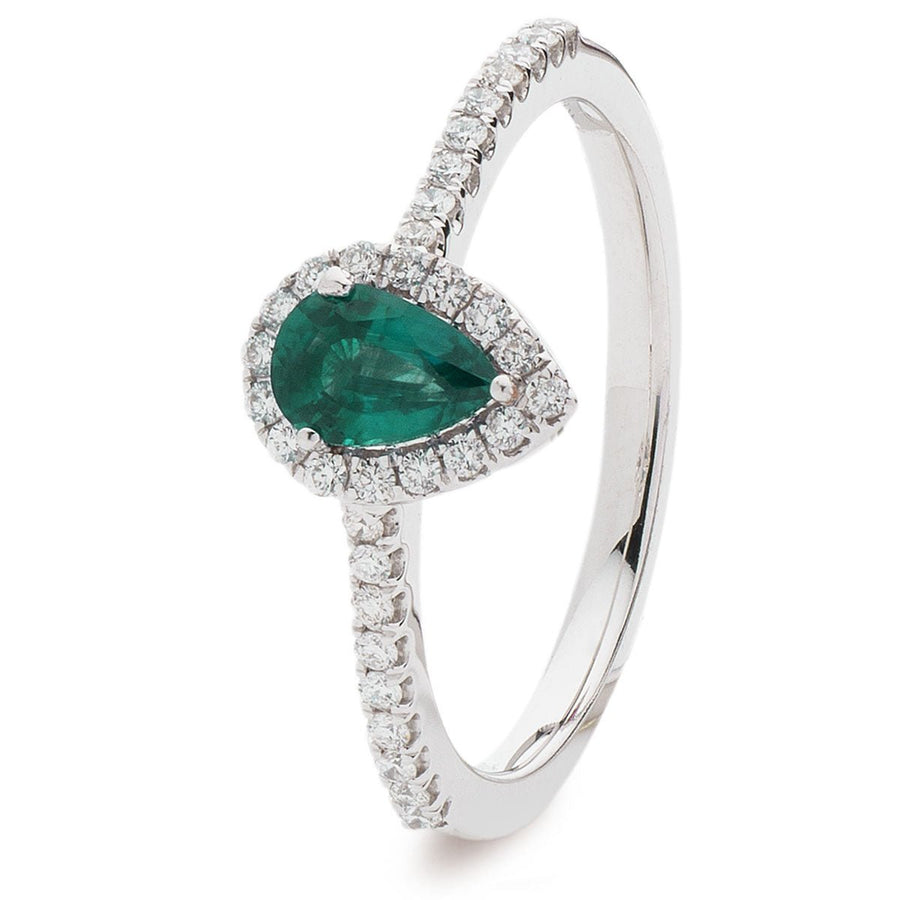Emerald & Diamond Halo Ring 0.50ct F-VS Quality 18k White Gold - My Jewel World