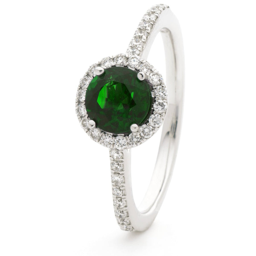 Emerald & Diamond Halo Ring 1.15ct F-VS Quality 18k White Gold - My Jewel World