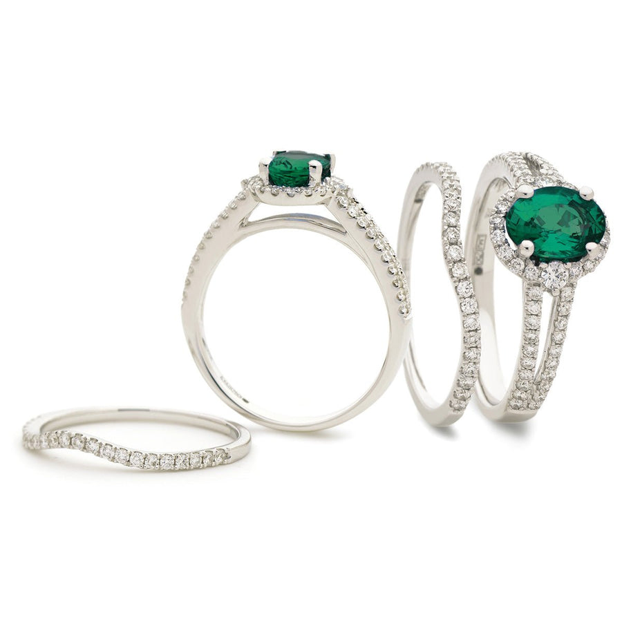 Emerald & Diamond Halo Ring 1.26ct F-VS Quality 18k White Gold - My Jewel World