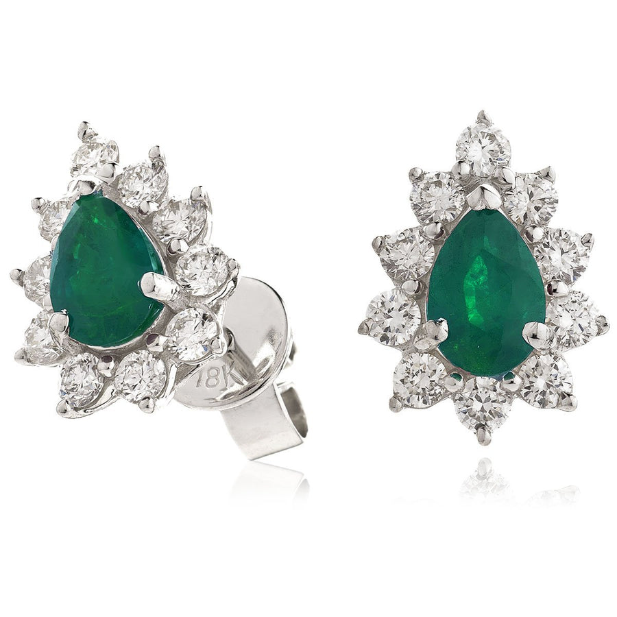 Emerald & Diamond Pear Cluster Earrings 1.20ct in 18k White Gold - My Jewel World