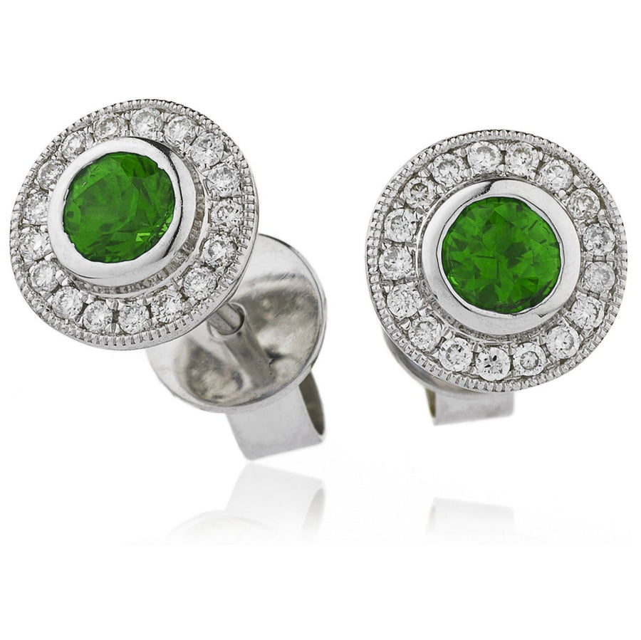 Emerald & Diamond Round Cluster Earrings 0.90ct in 18k White Gold - My Jewel World
