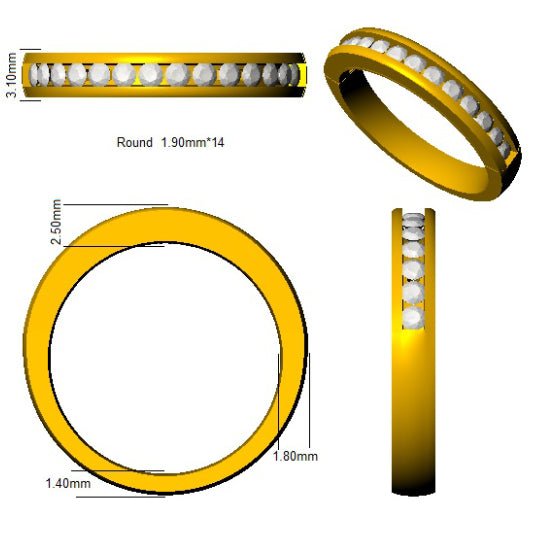 Eternity Diamond 14 Stone Ring 0.33ct F-VS Quality in 18k Yellow Gold - My Jewel World