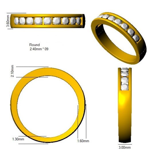 Eternity Diamond 9 Stone Ring 0.50ct F-VS Quality in 18k Yellow Gold - My Jewel World