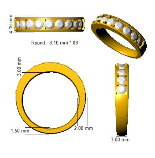 Eternity Diamond 9 Stone Ring 1.00ct F-VS Quality in 18k Yellow Gold - My Jewel World